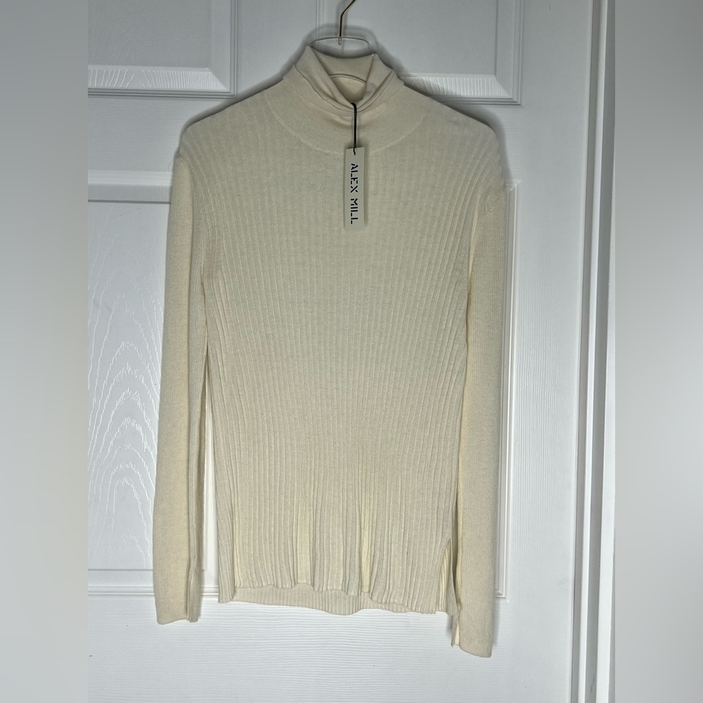 NWT Alex Mill Multirib Wool Silk Blend Ivory Turtleneck Top Sz XL